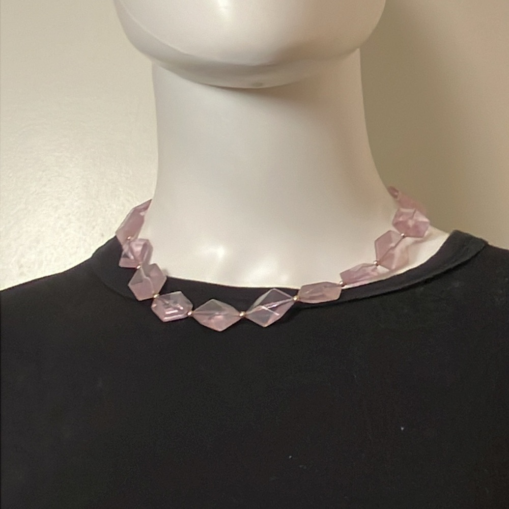 Vintage 16” Necklace soft Purple Acrylic Stones - gold plated base metal 1970’s